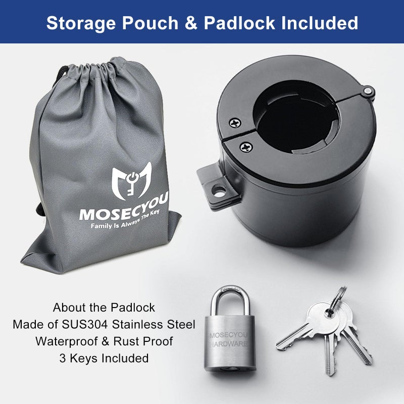 MOSECYOU Door Knob Locking Cover with Padlock, Heavy Duty All Metal Version, Adjustable Design, Lockout Device to Disable Doorknob, Prevents Turning & Block Keyhole Access, Safety for Child/Elderly - Image 5